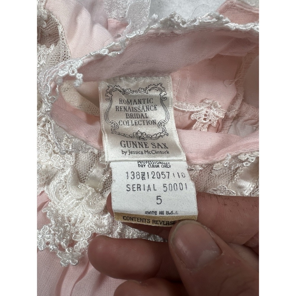 VTG 70's/ 80's Jeunes Filles GUNNE SAX Pink Lace Trim Dress Girls Size 5 - Picture 12 of 16